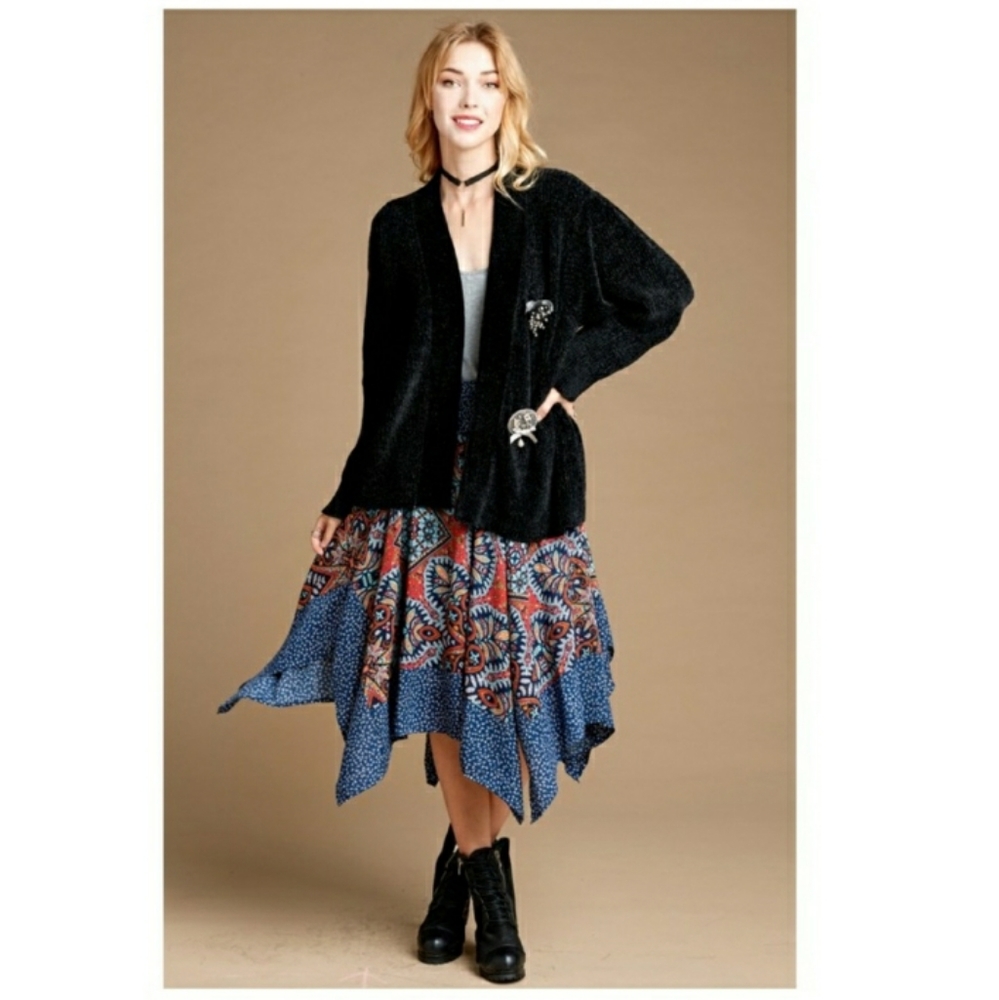 NWT BOHO Hippie Gypsy shark bite hem Skirt S, M, L